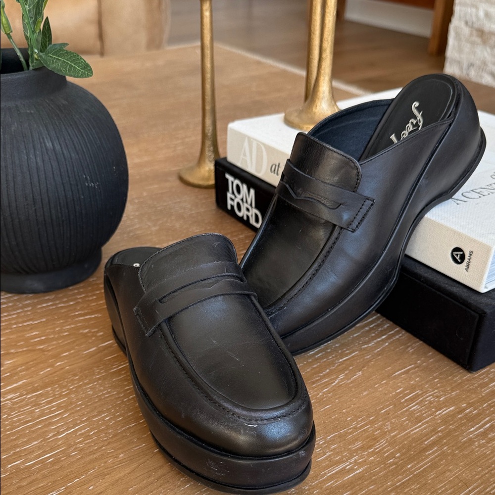 Free People Winston Black Loafer Platform Leather Mules